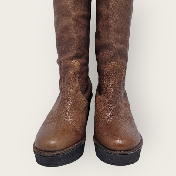 Pierre Hardy Brown Leather Knee High Pull On Tall Wedge Platform Boots Size 38 - Picture 9 of 12